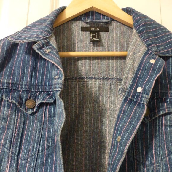 FOREVER 21 blue and pink pinstripe denim jacket and skirt set - Picture 8 of 15